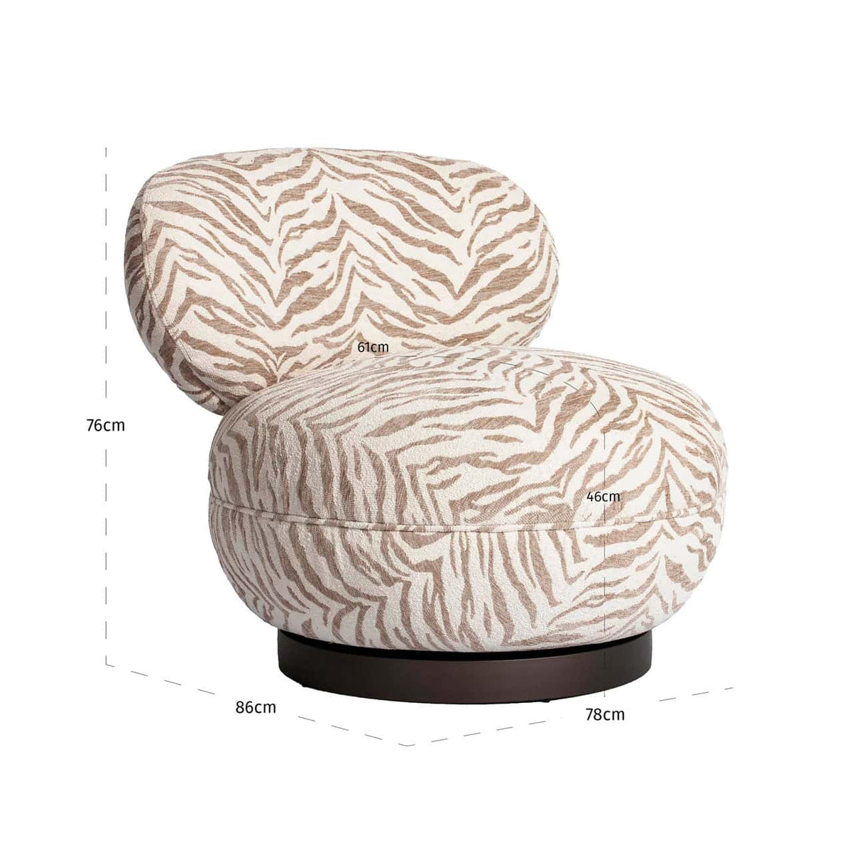 Fauteuil pivotant en tissu beige tiger et bois
