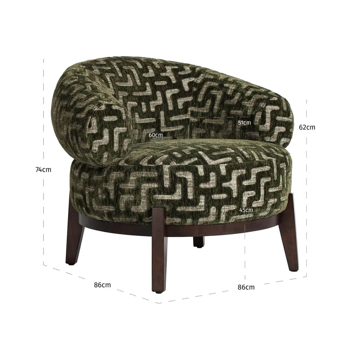 Fauteuil en tissu moss labyrinth et bois