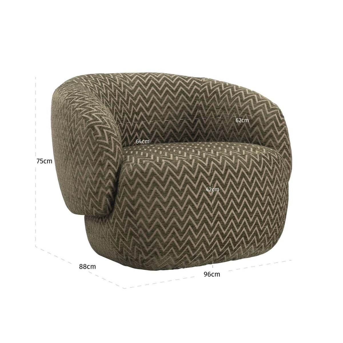 Fauteuil pivotant en tissu moss chevron et bois