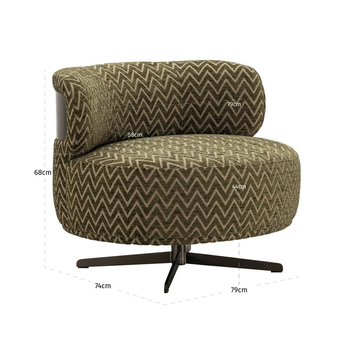 Fauteuil pivotant en tissu moss chevron et métal