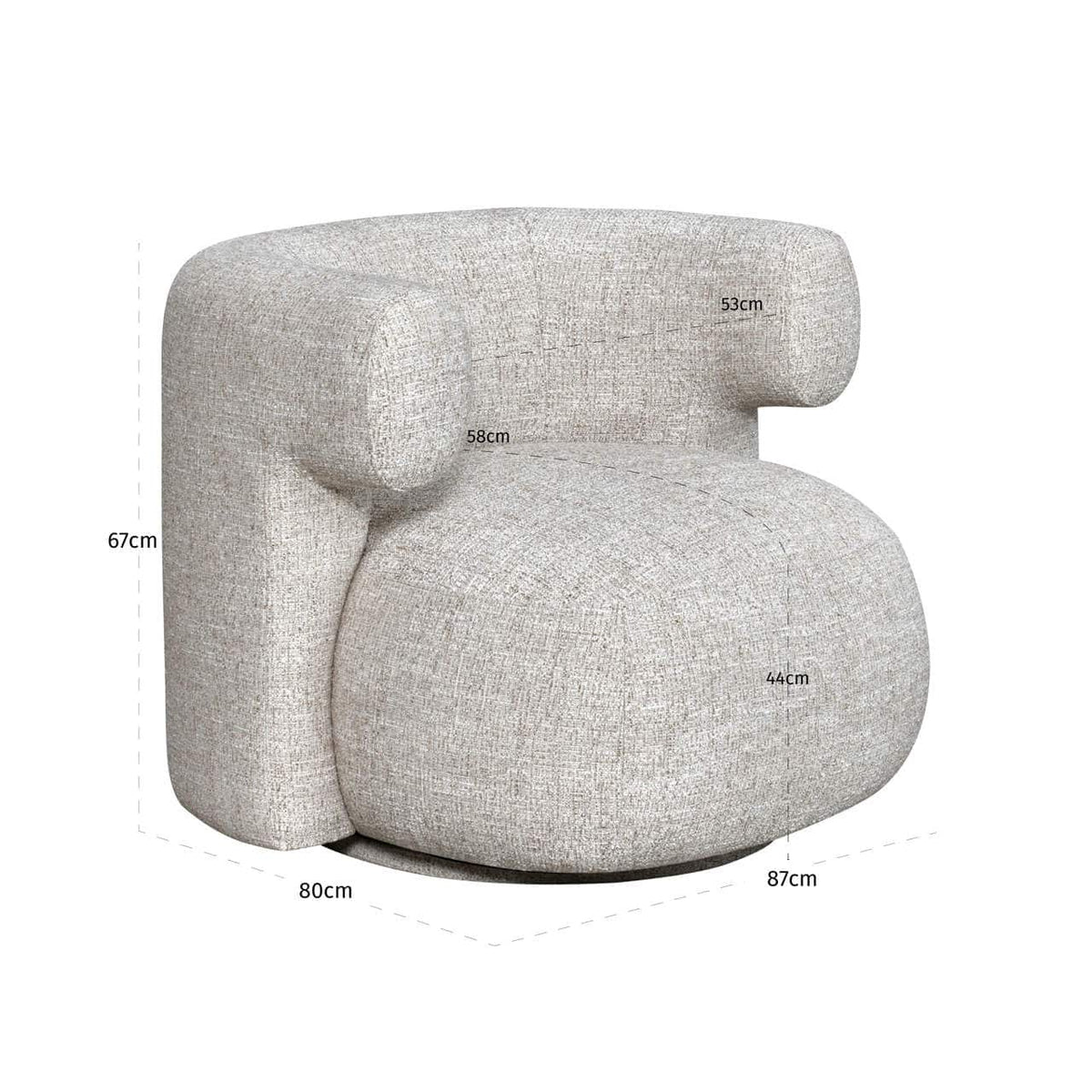 Fauteuil pivotant en tissu tweed et bois