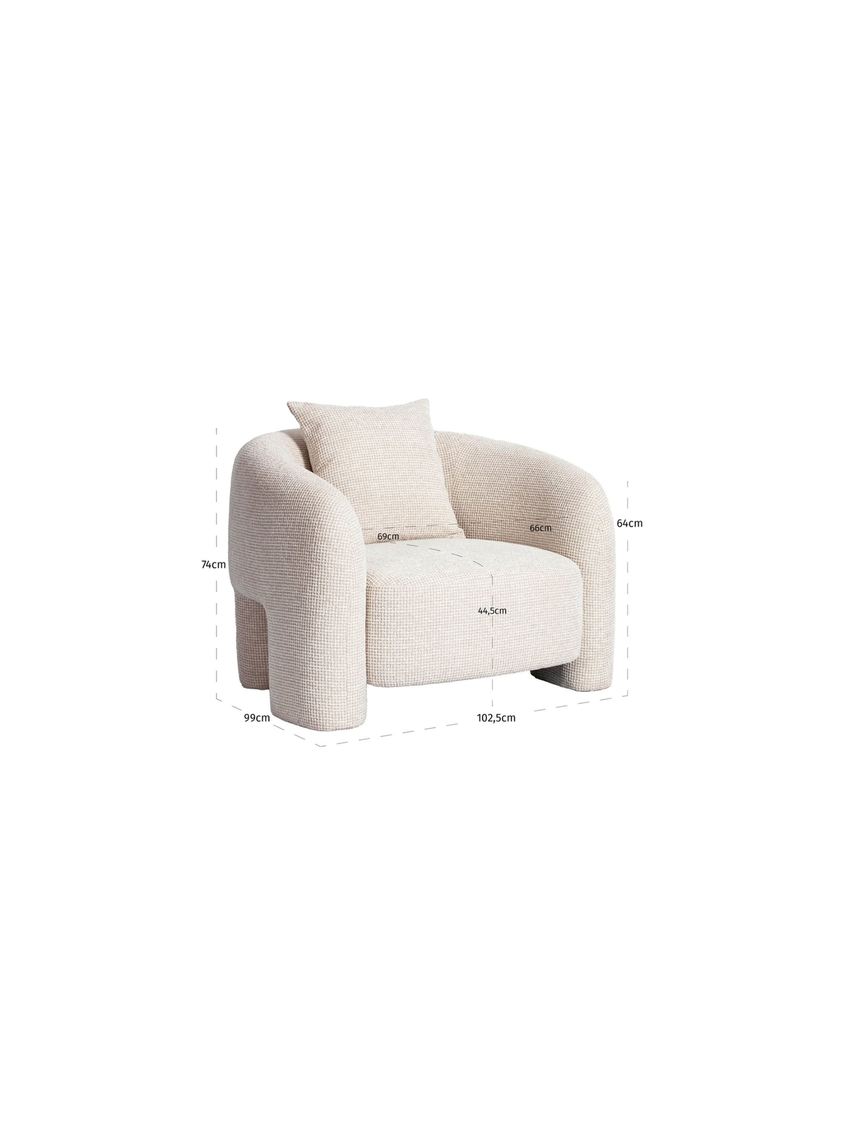 Fauteuil en tissu beige blockweave et bois