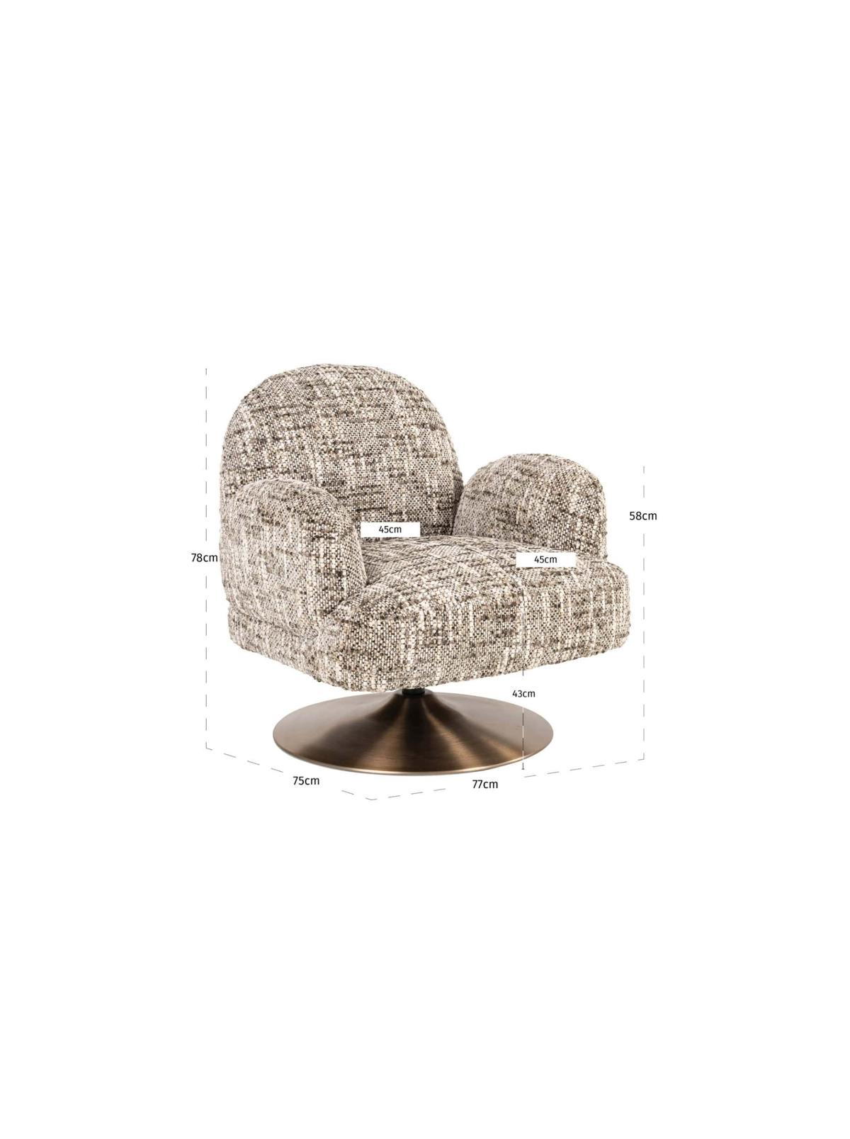 Swivel Armchair in Brown Omara Fabric and Wood