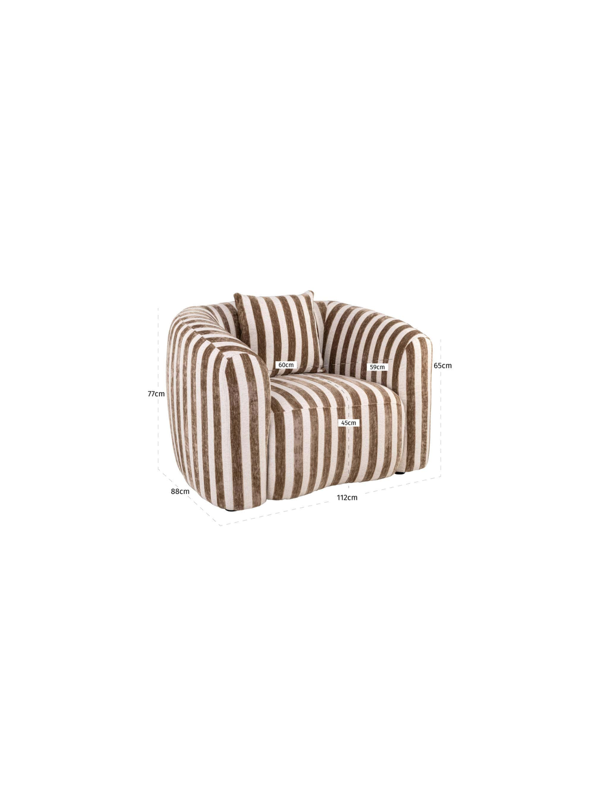 Fauteuil en tissu stripes sand et bois