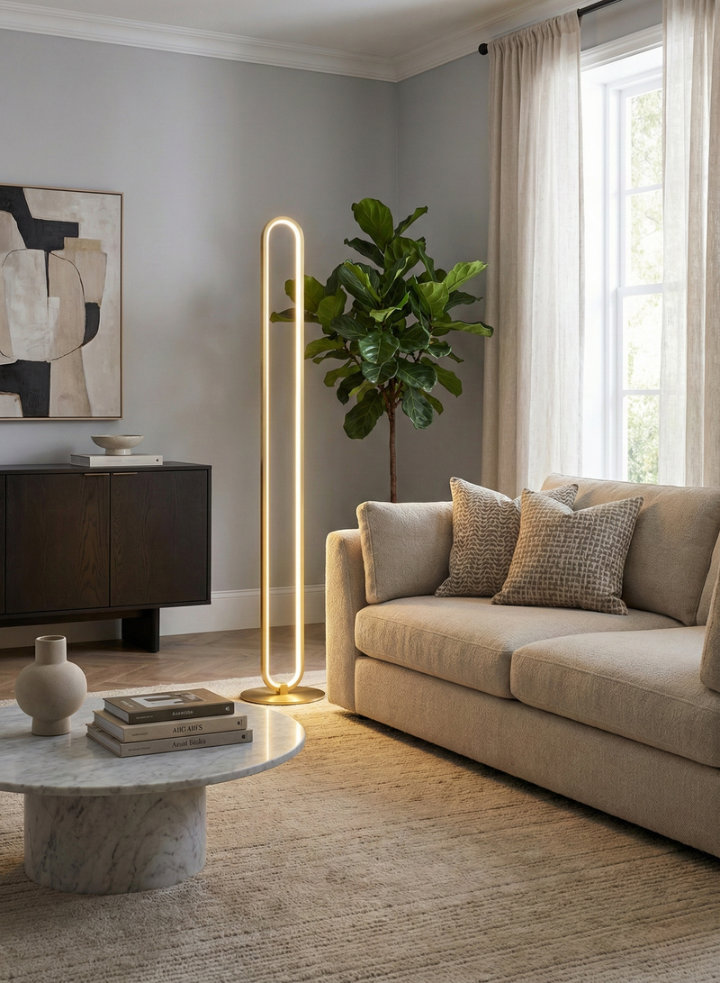 Lampadaire arc en cuivre et acier