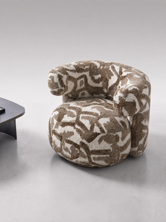 Fauteuil pivotant en tissu brown nature et bois