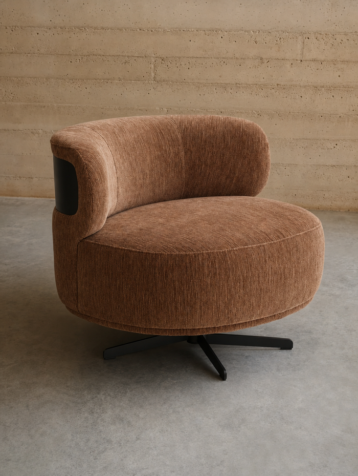 Fauteuil pivotant en tissu mocha mousse et métal