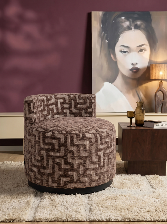 Fauteuil en tissu brown labyrinth et métal