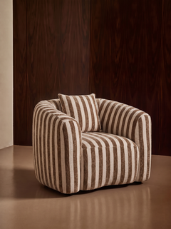 Fauteuil en tissu stripes sand et bois
