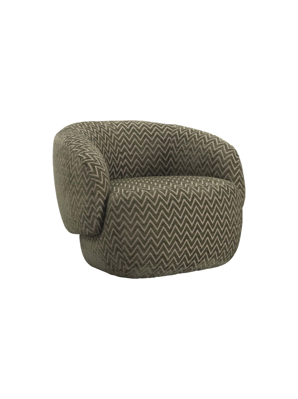 Fauteuil pivotant en tissu moss chevron et bois