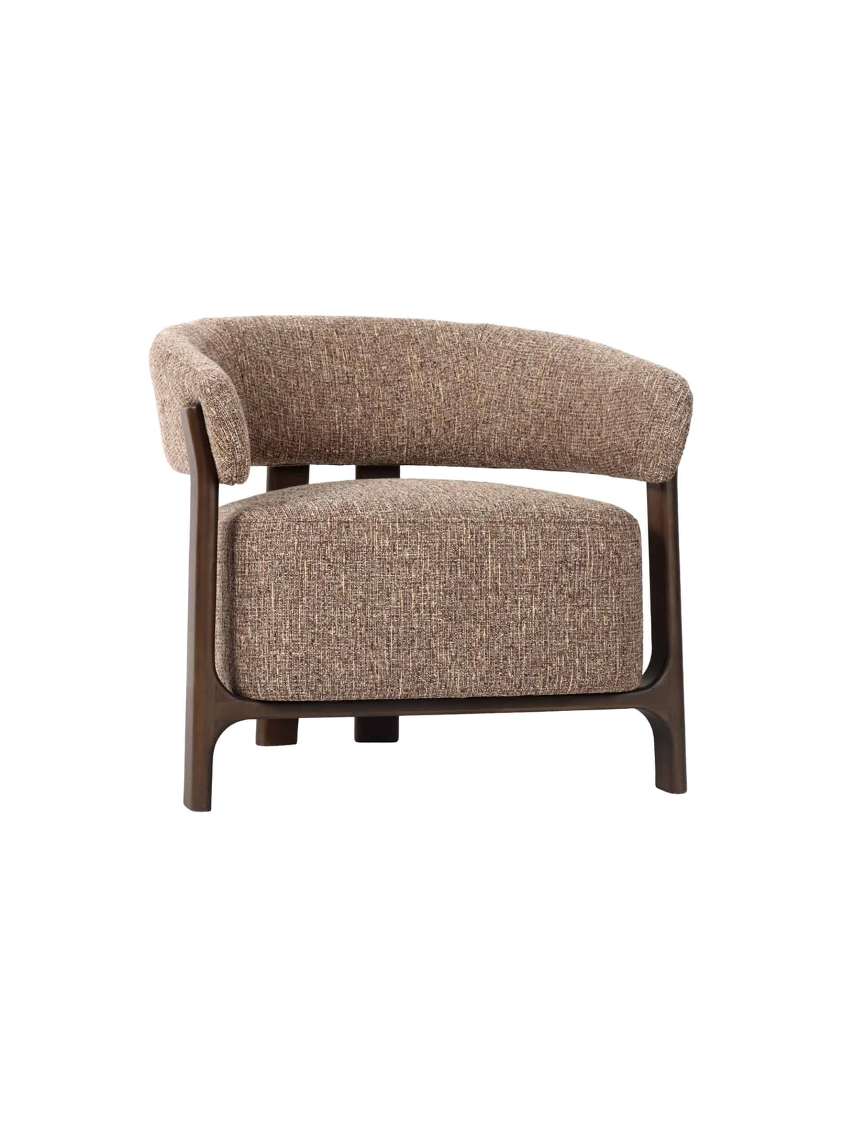 Fauteuil en tissu tweed marron et bois