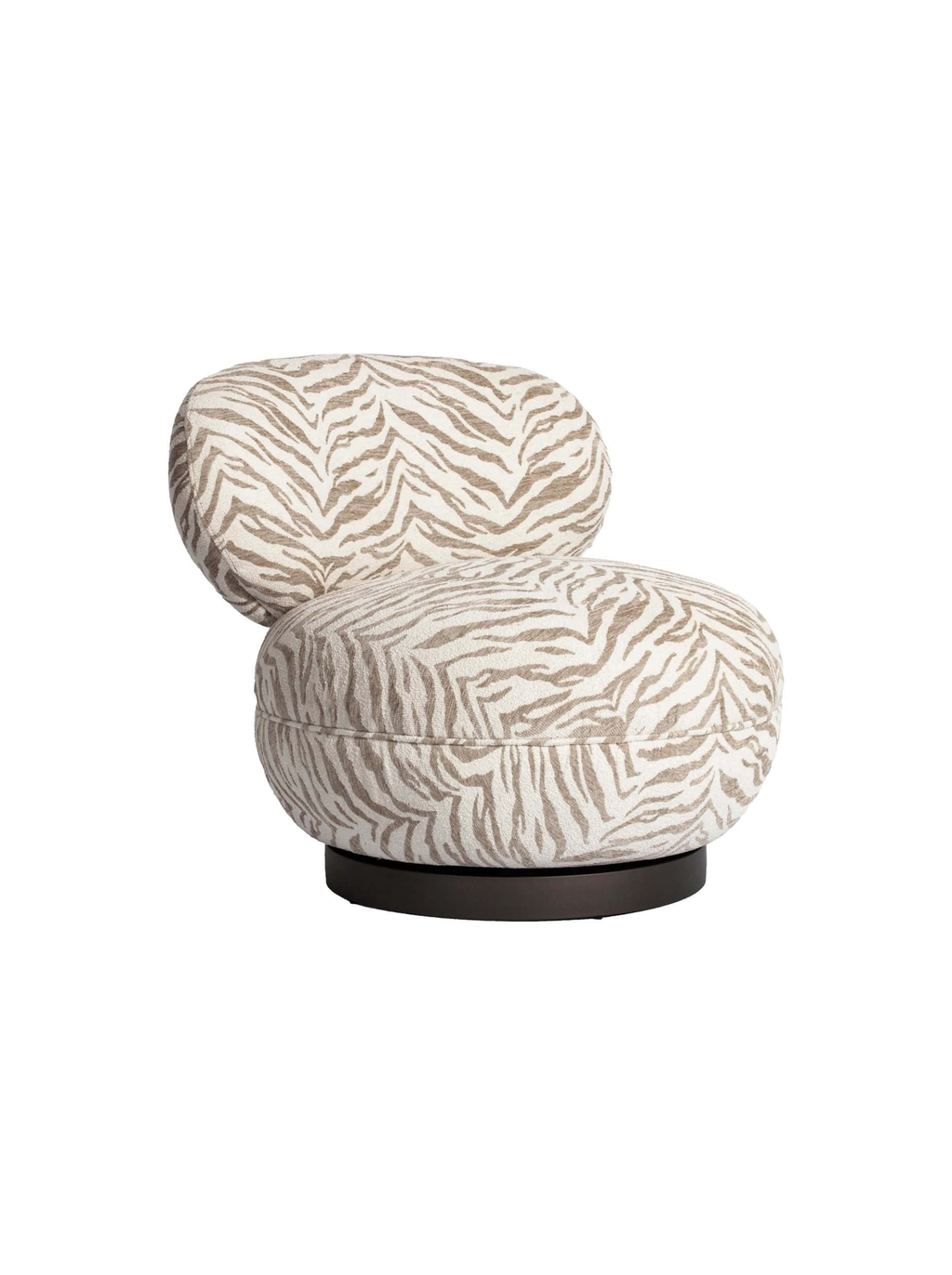 Fauteuil pivotant en tissu beige tiger et bois