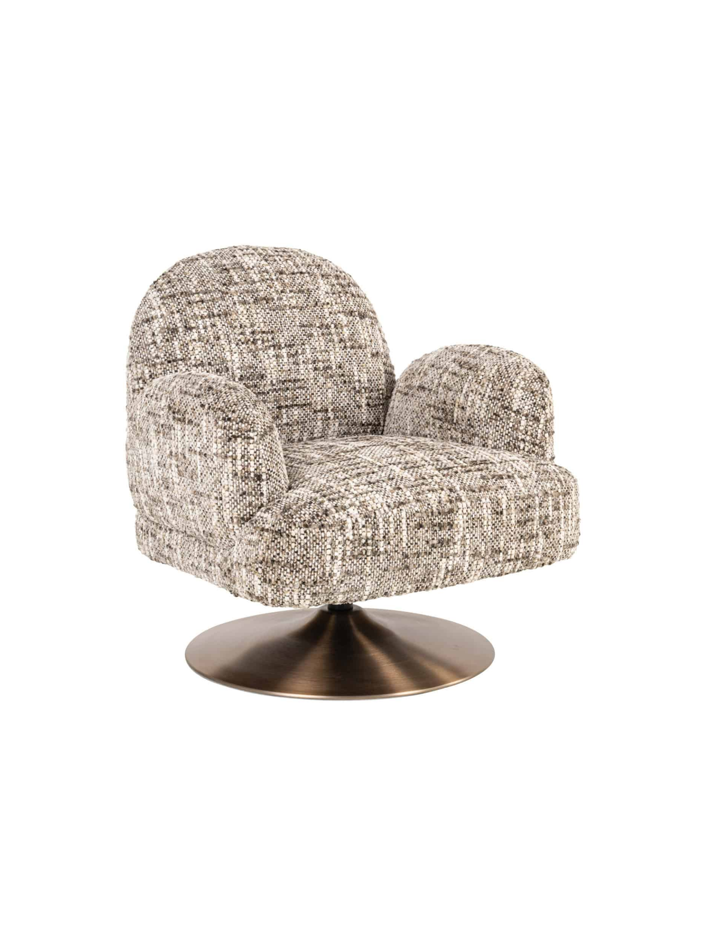 Swivel Armchair in Brown Omara Fabric and Wood