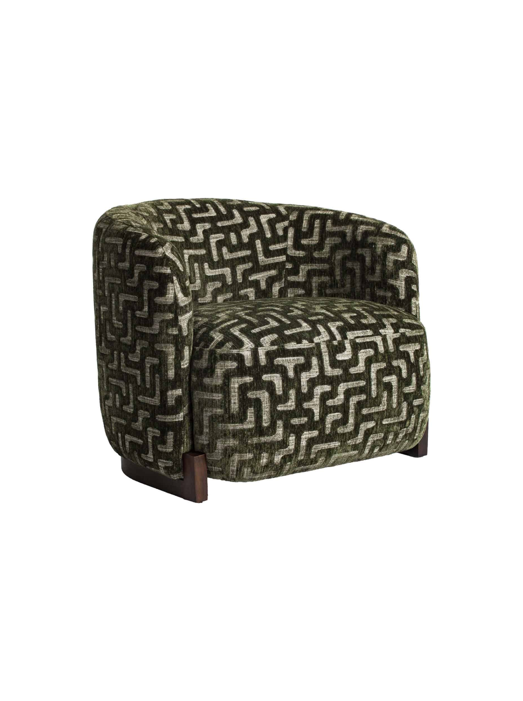 Fauteuil en tissu moss labyrinth et bois