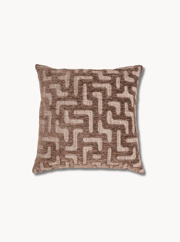 Coussin motif labyrinthe marron