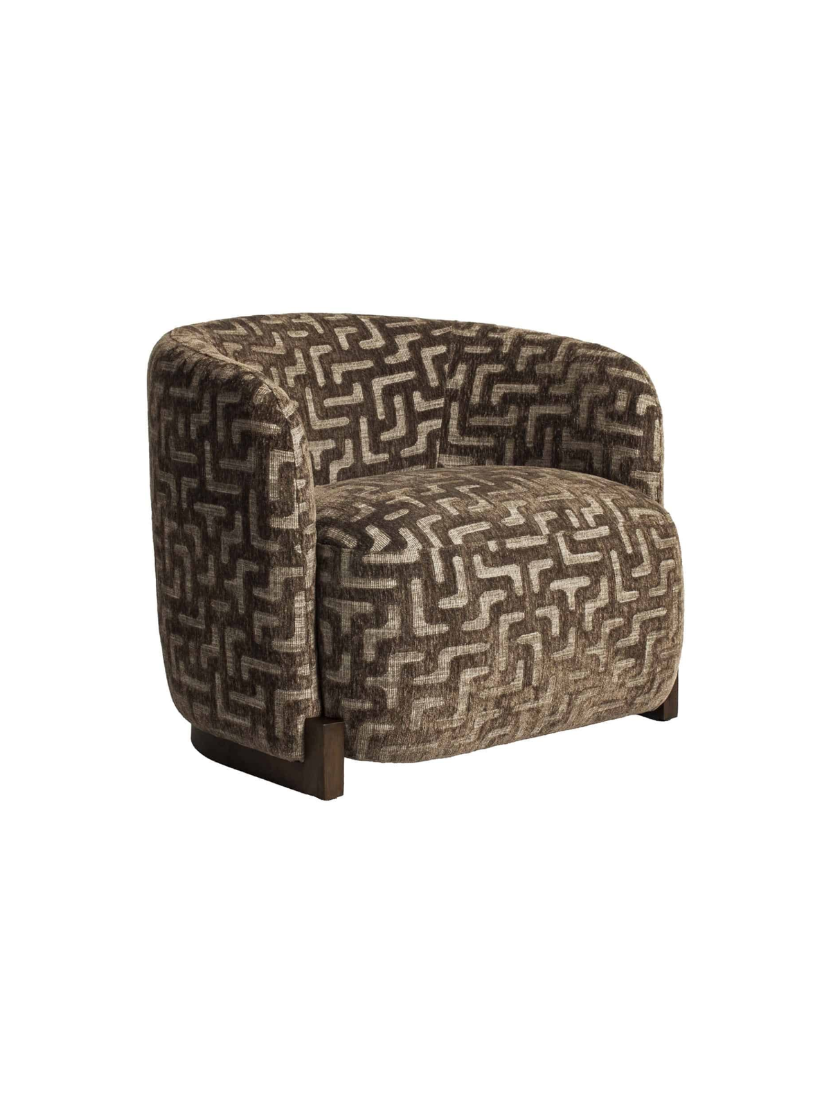 Fauteuil en tissu brown labyrinth et bois