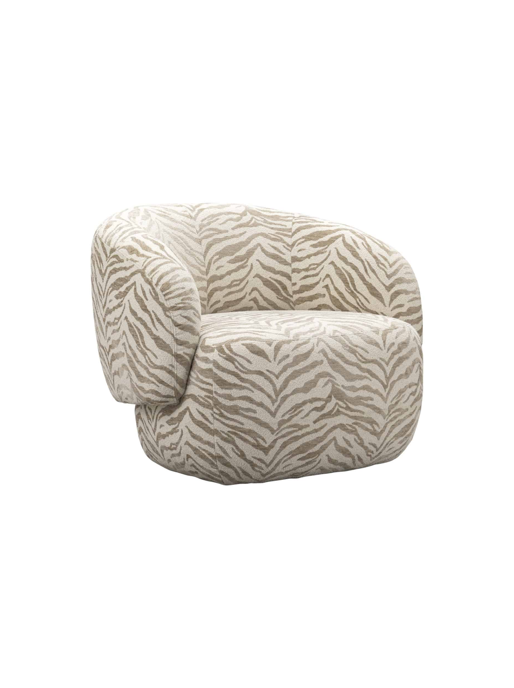 Fauteuil pivotant en tissu beige tiger et bois