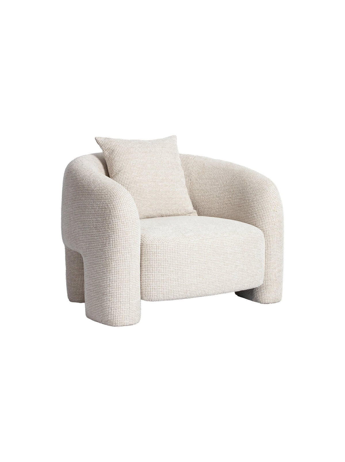 Fauteuil en tissu beige blockweave et bois
