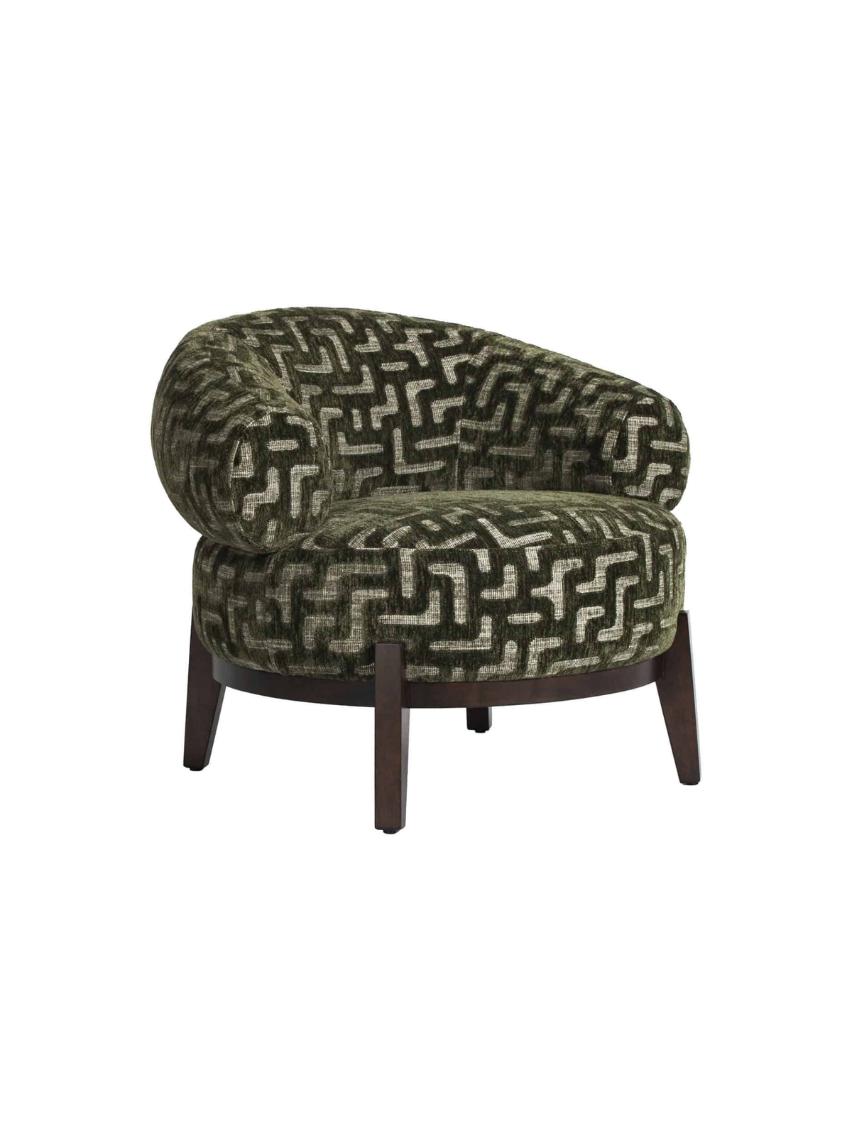 Fauteuil en tissu moss labyrinth et bois