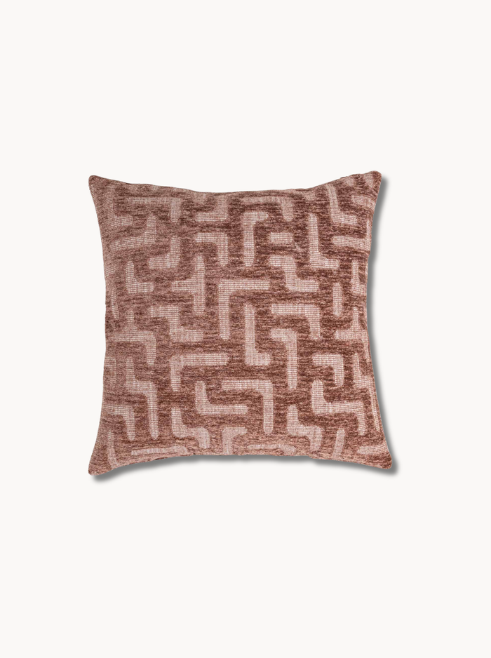 Coussin motif labyrinthe blush