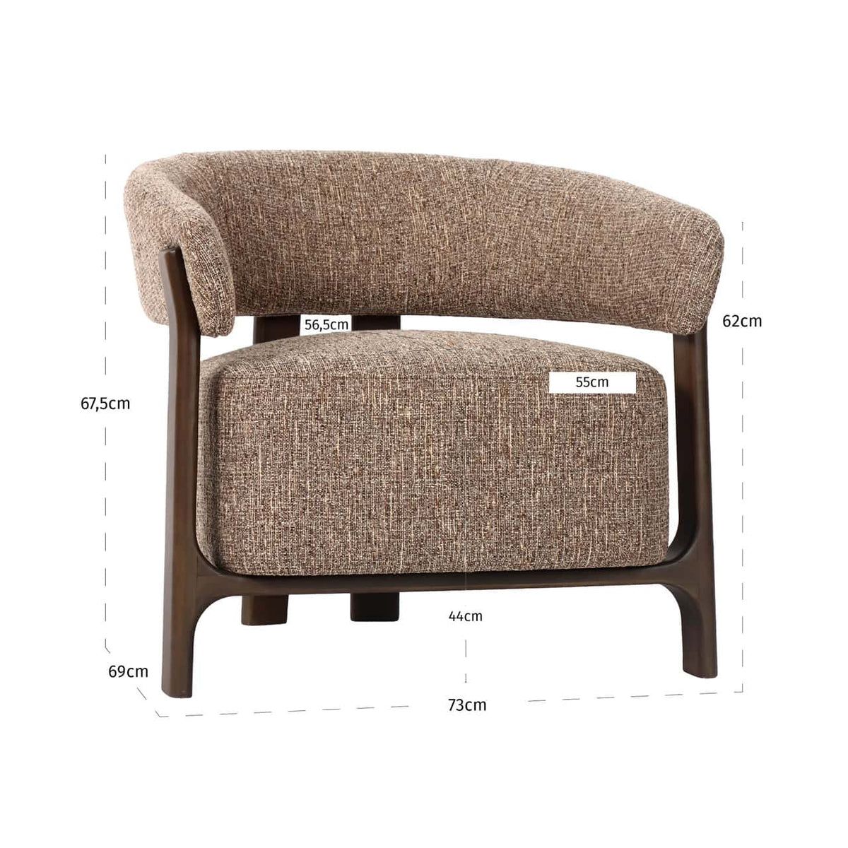 Fauteuil en tissu tweed marron et bois