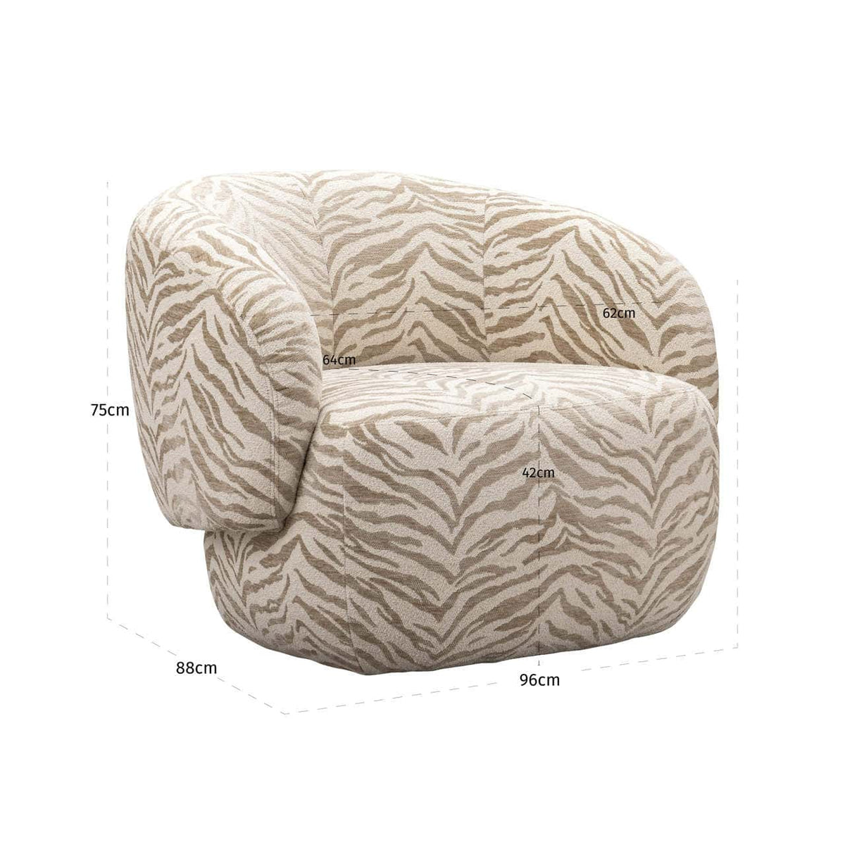 Fauteuil pivotant en tissu beige tiger et bois