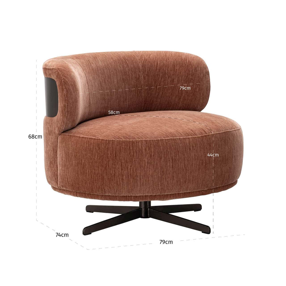 Fauteuil pivotant en tissu mocha mousse et métal
