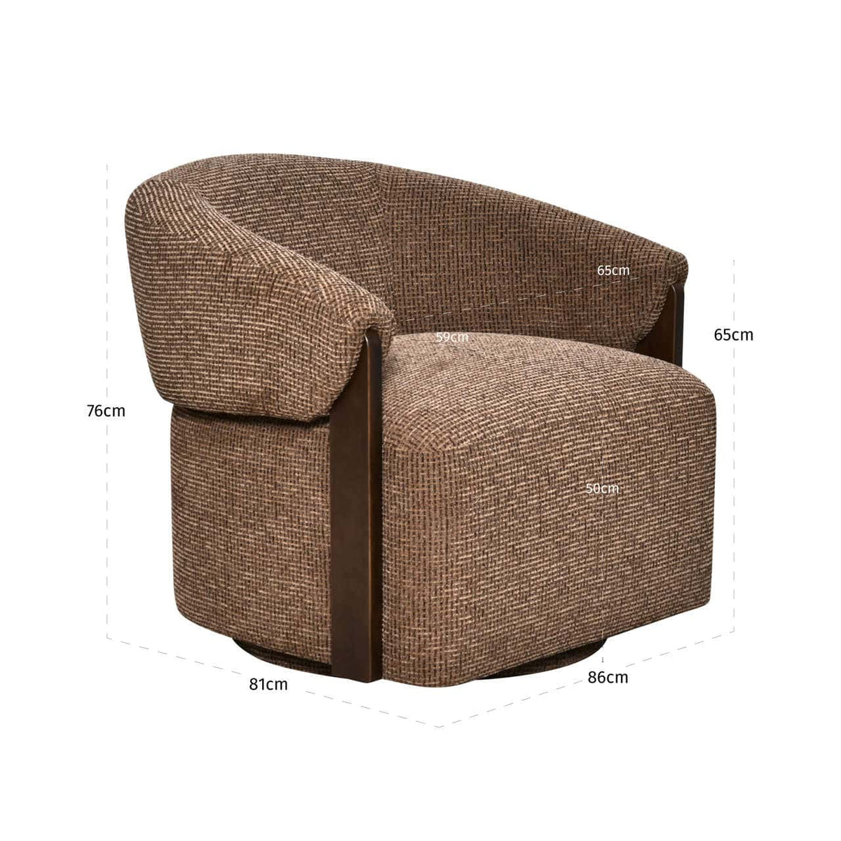 Fauteuil pivotant en tissu brown blockweave et bois