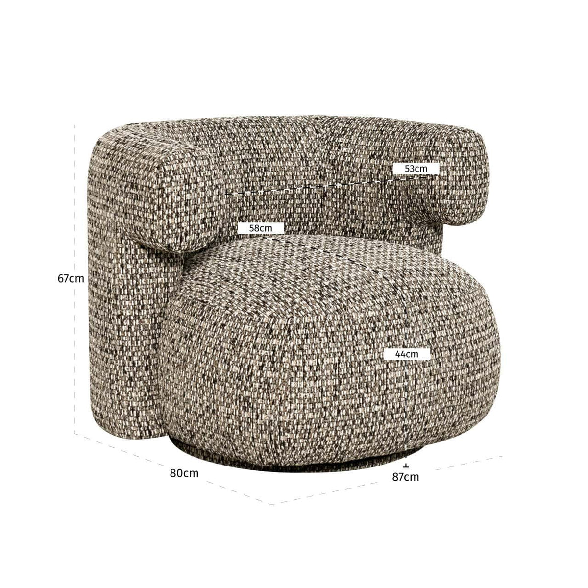 Fauteuil pivotant en tissu cobblestone et bois