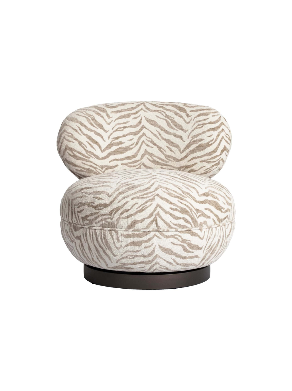 Fauteuil pivotant en tissu beige tiger et bois