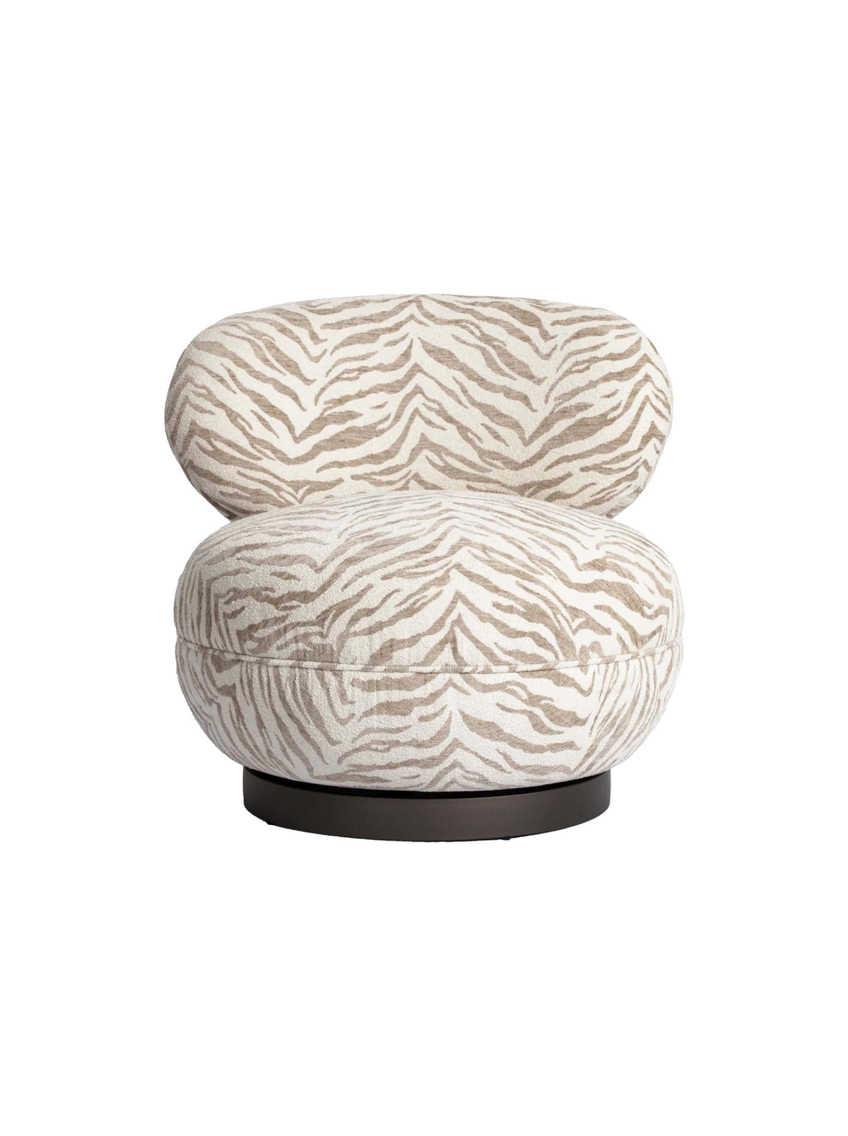 Fauteuil pivotant en tissu beige tiger et bois