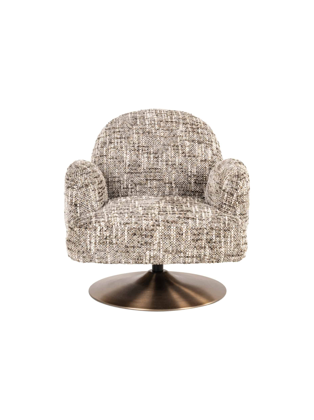 Swivel Armchair in Brown Omara Fabric and Wood