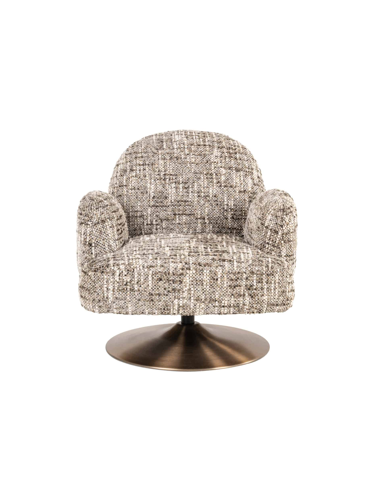 Swivel Armchair in Brown Omara Fabric and Wood