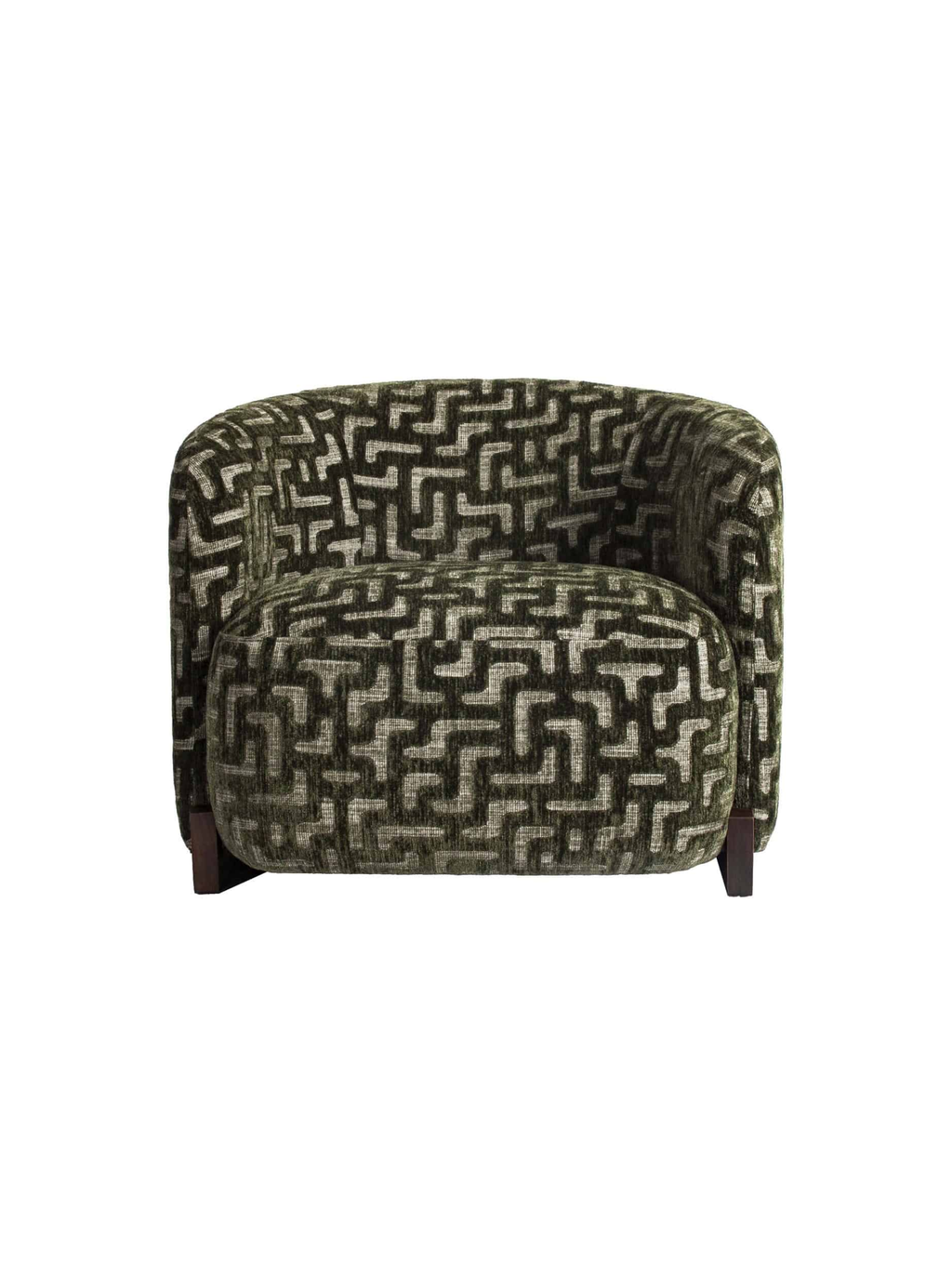 Fauteuil en tissu moss labyrinth et bois