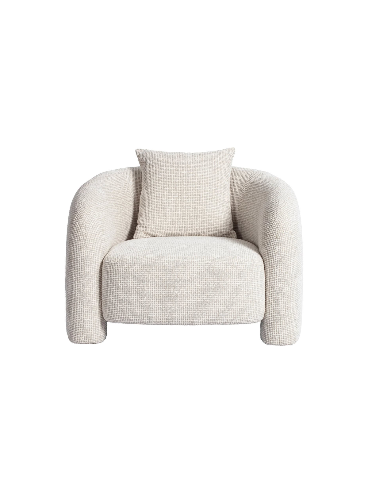 Fauteuil en tissu beige blockweave et bois