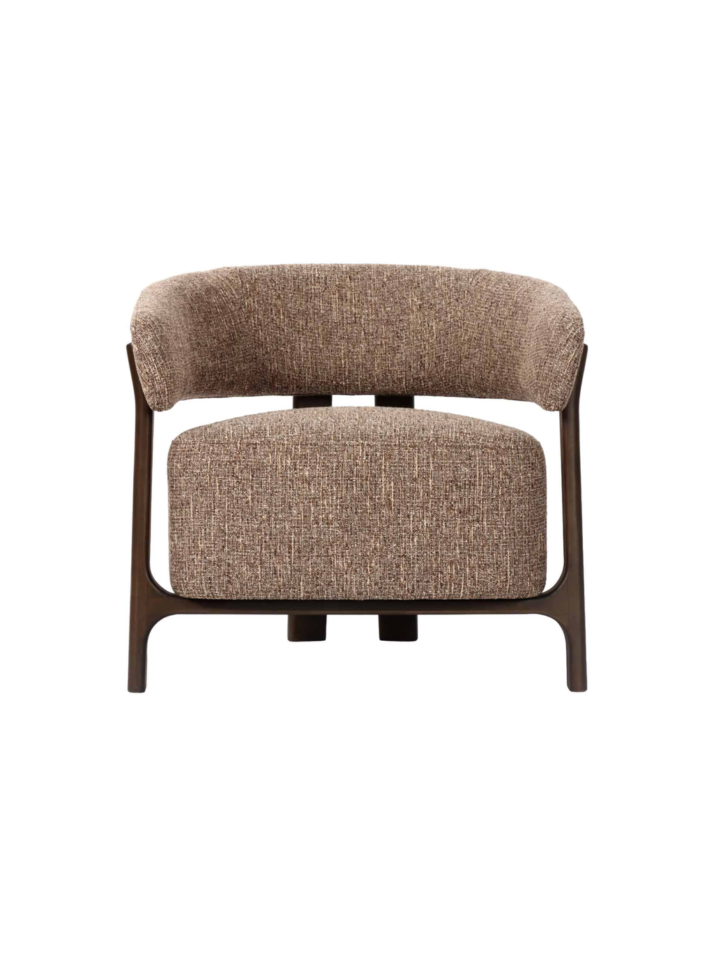 Fauteuil en tissu tweed marron et bois