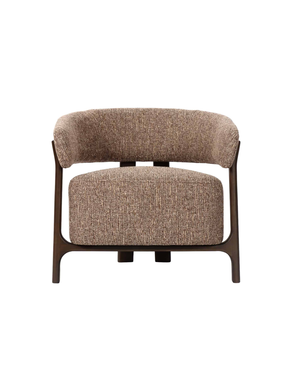 Fauteuil en tissu tweed marron et bois