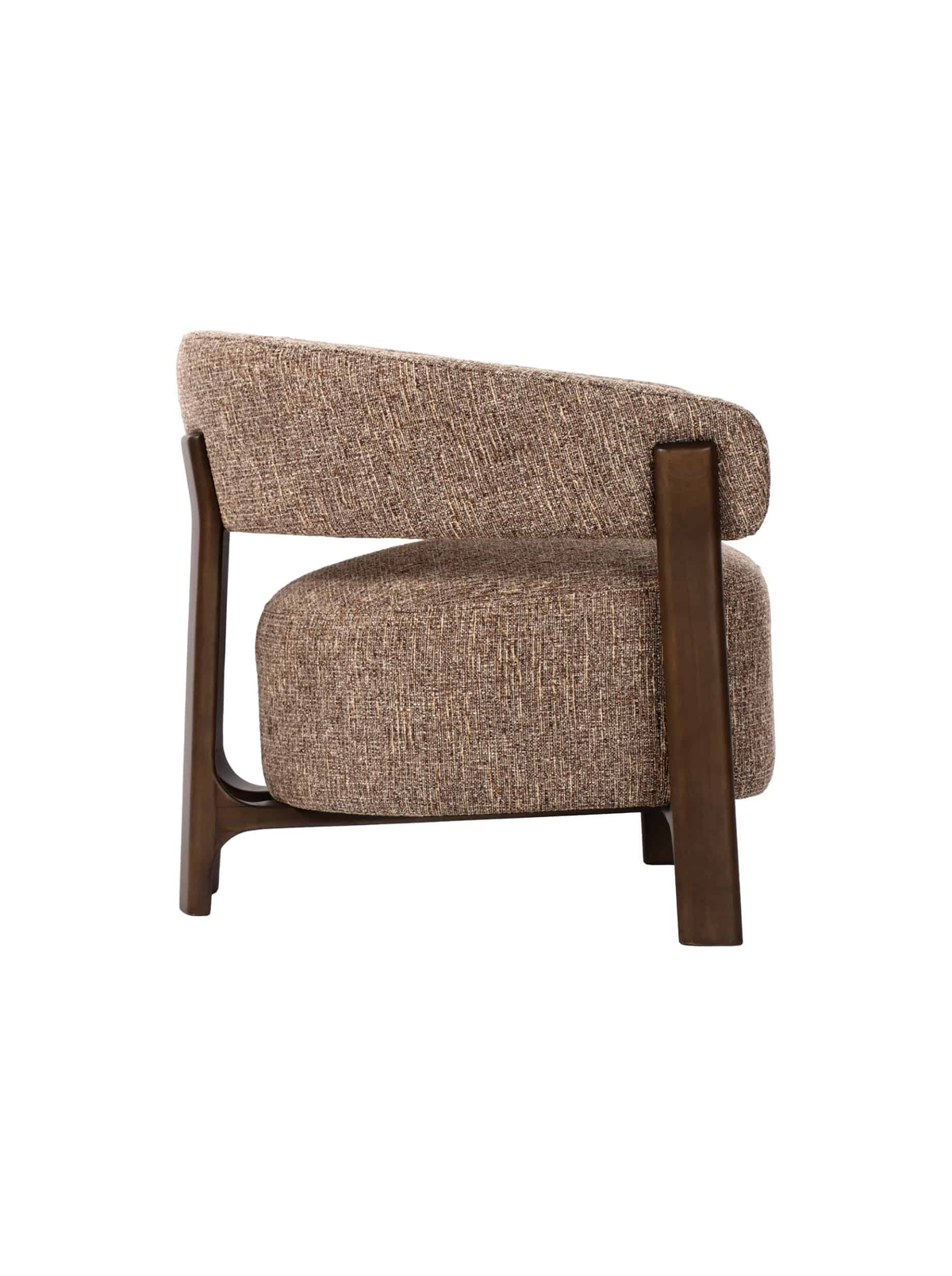 Fauteuil en tissu tweed marron et bois