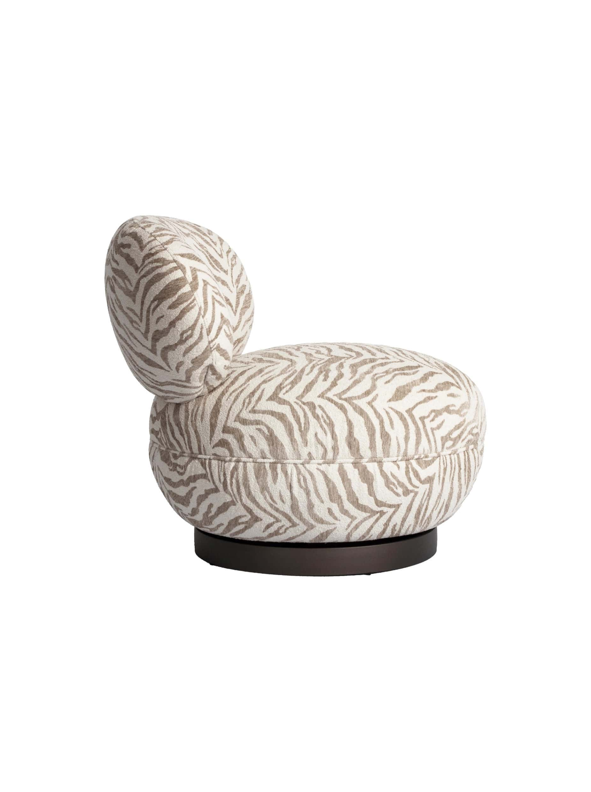 Fauteuil pivotant en tissu beige tiger et bois