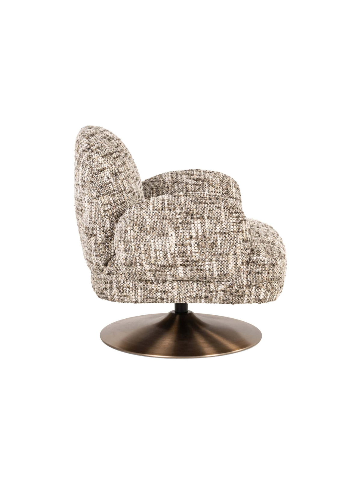 Swivel Armchair in Brown Omara Fabric and Wood