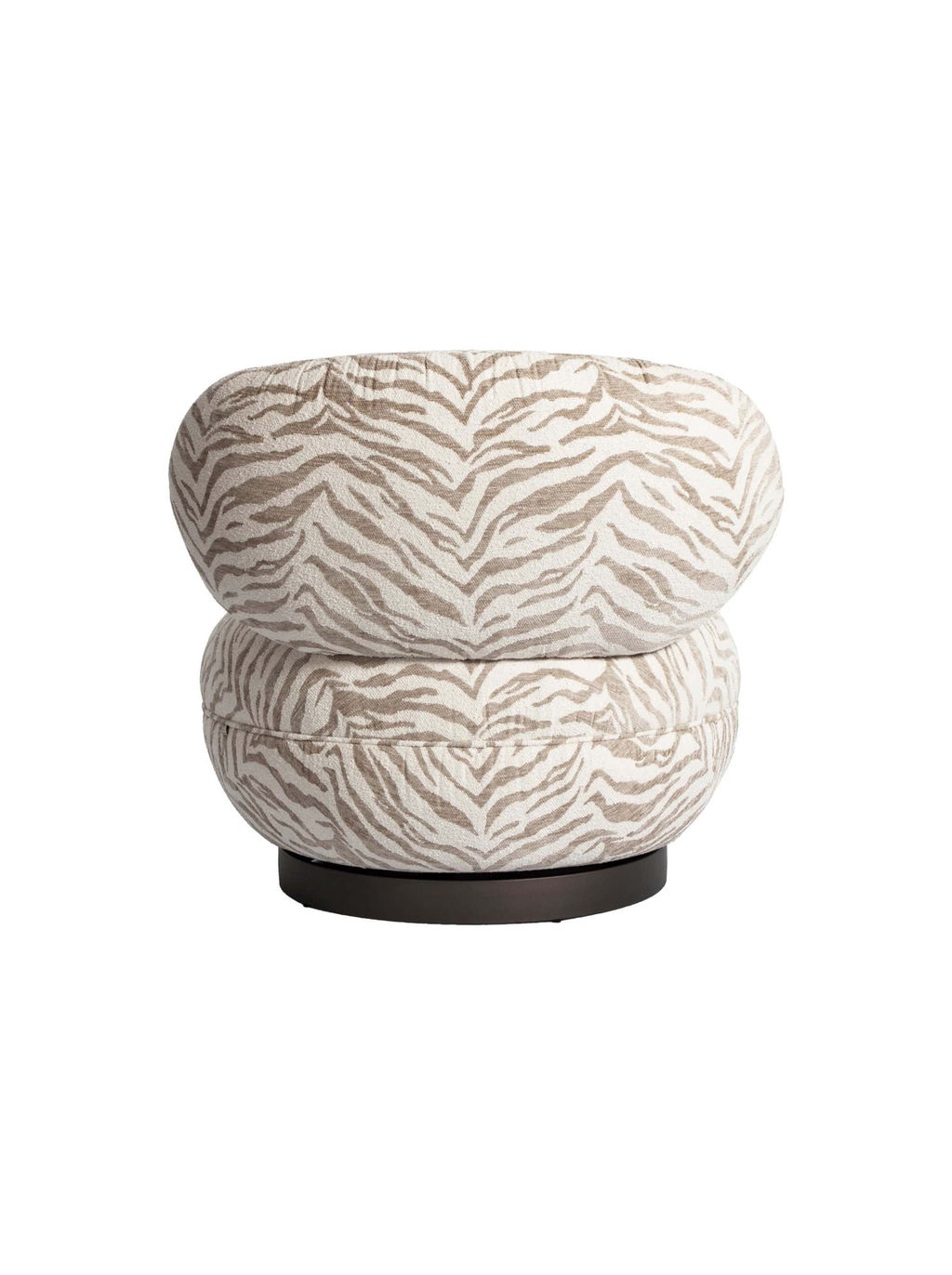 Fauteuil pivotant en tissu beige tiger et bois