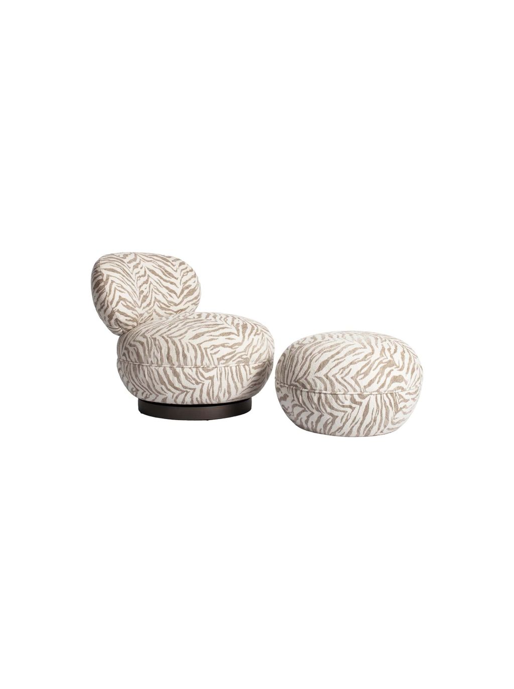 Fauteuil pivotant en tissu beige tiger et bois