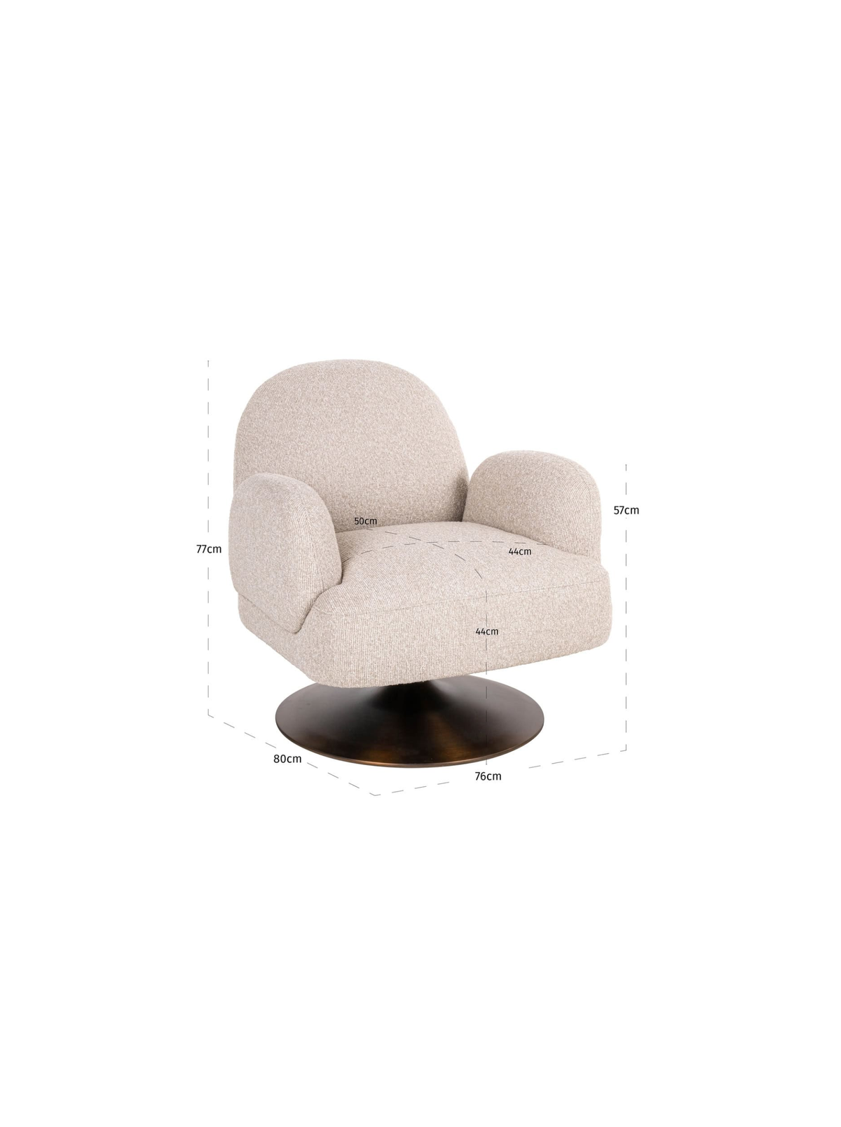 Fauteuil pivotant en tissu biscotti et bois