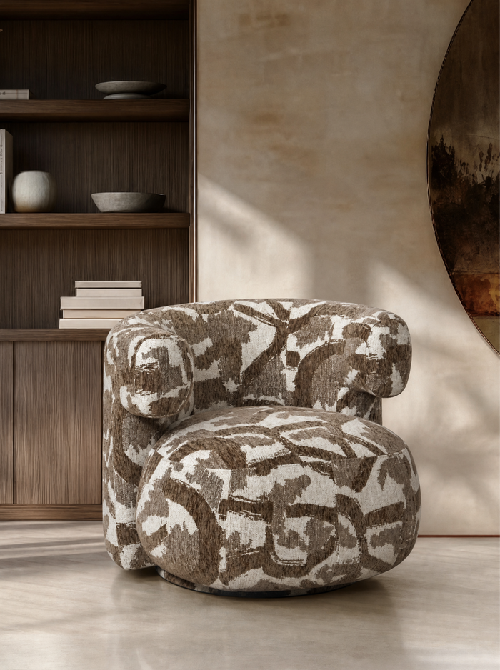 Fauteuil pivotant en tissu brown nature et bois