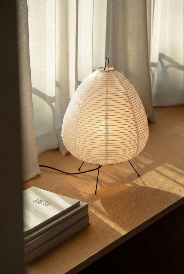 Lampe trépied en papier de riz
