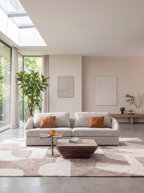 Palmo modular sofa in light beige textured fabric, low, clean lines