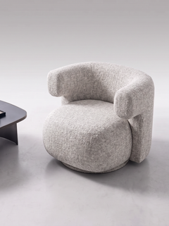 Fauteuil pivotant en tissu tweed et bois