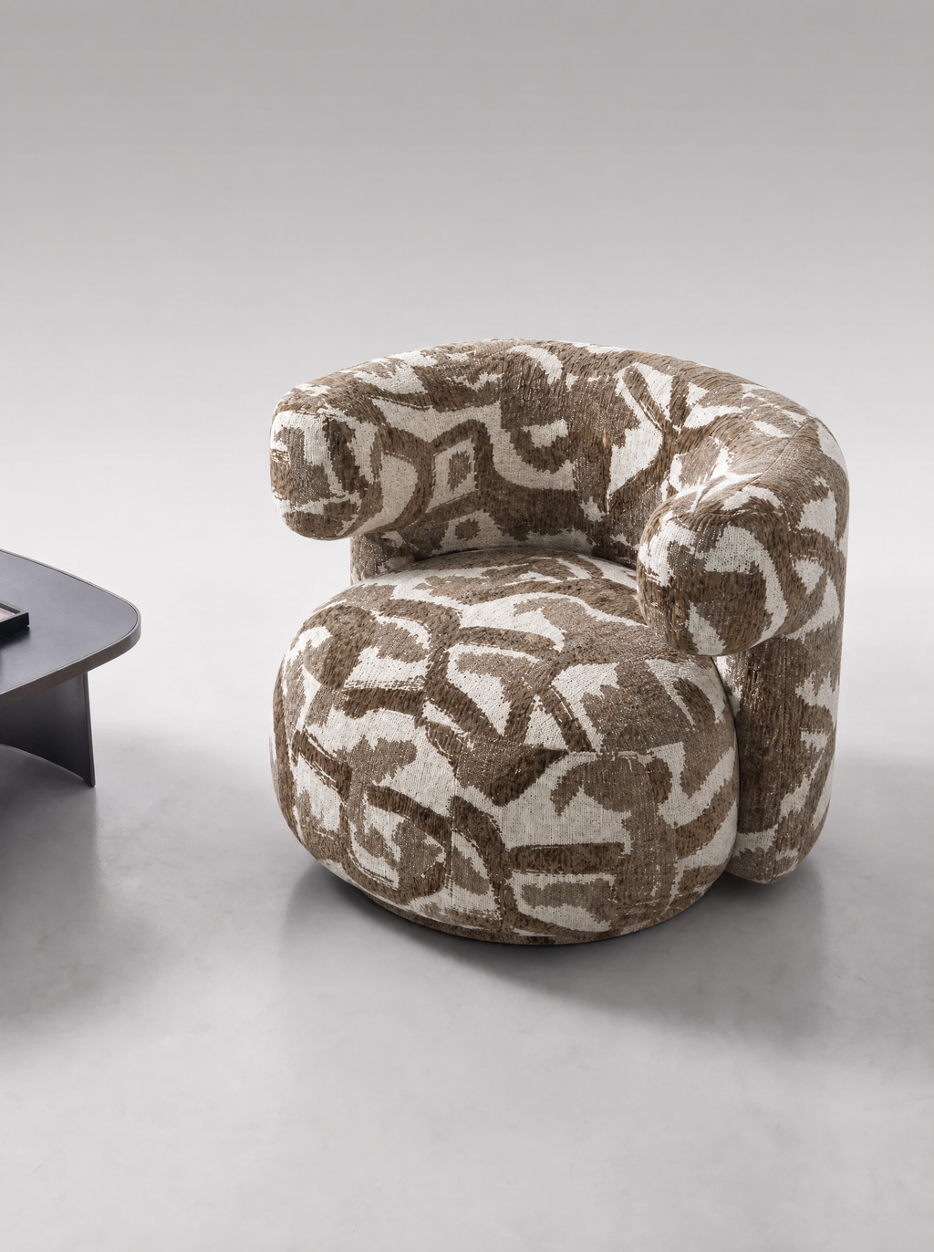 Fauteuil pivotant en tissu brown nature et bois