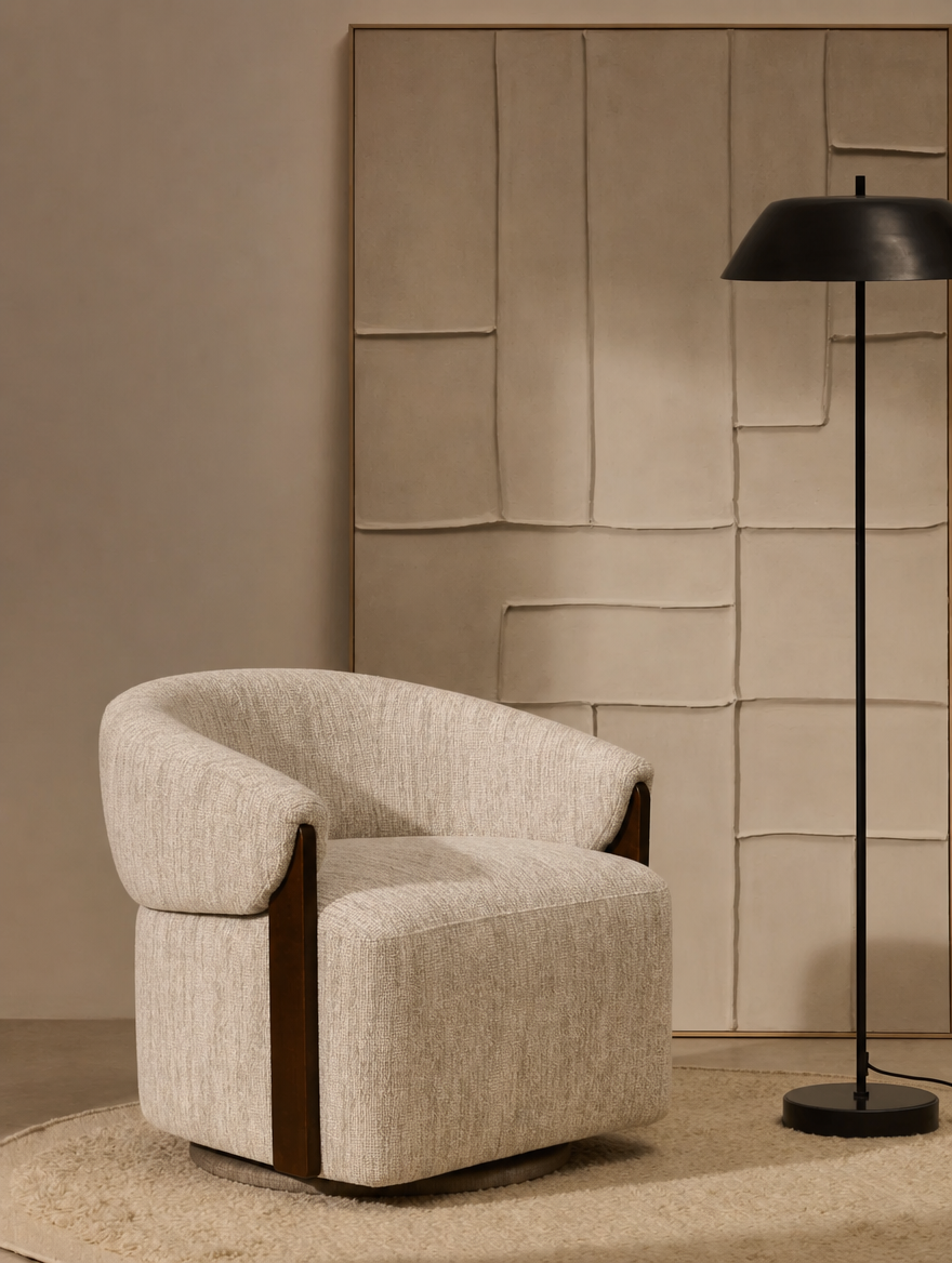 Fauteuil pivotant en tissu natural softweave et bois