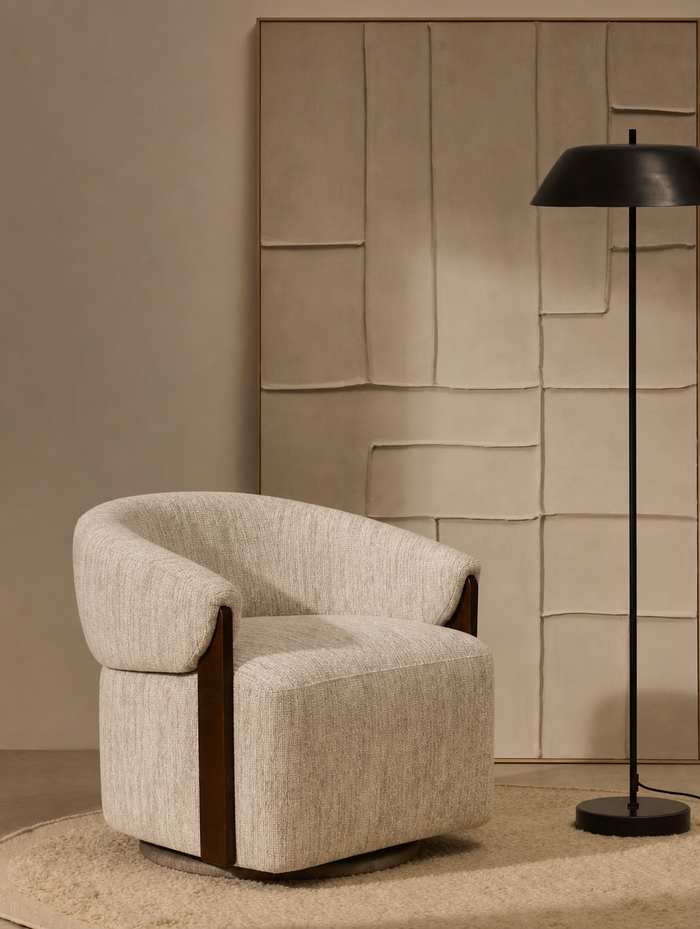 Fauteuil pivotant en tissu natural softweave et bois